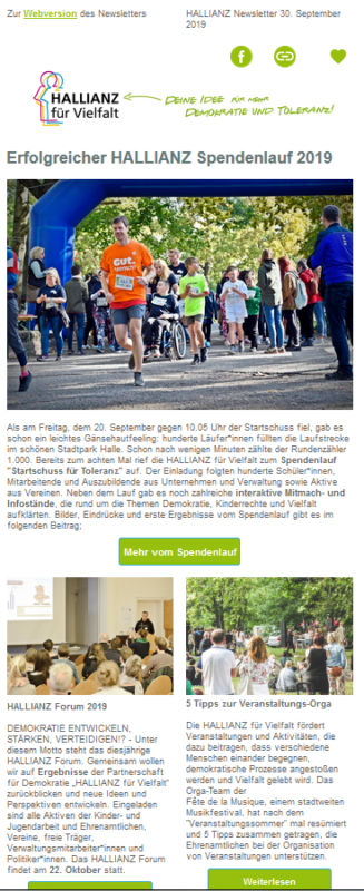 Screenshot vom September-Newsletter der HALLIANZ